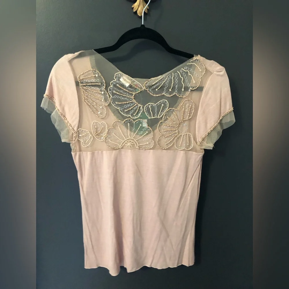NWT Chan Luu handmade, beaded blouse in cameo rose-Size L, but fits smaller. - Picture 2 of 6
